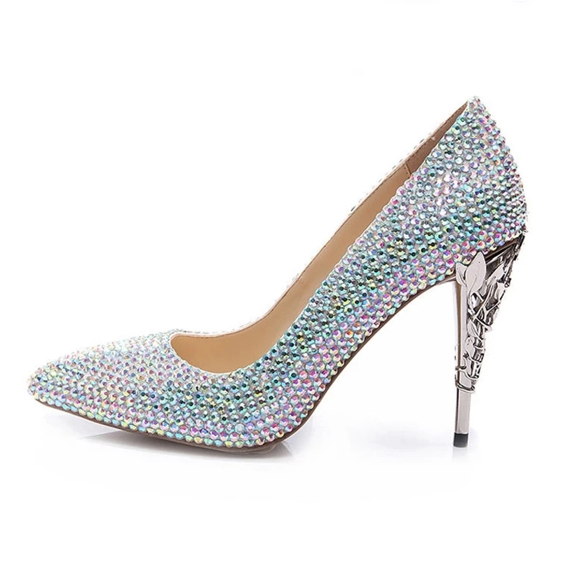 

Factory Seller AB Crystal Wedding Banquet Shoes Pointed Toe Fashion Show Performance High Heels 4 Inches Beautiful Prom Pumps