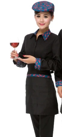 Ресторан отеля униформа официанта длинный рукав куртка повара Ресторан рабочая одежда с фартук для человека и - Цвет: black women