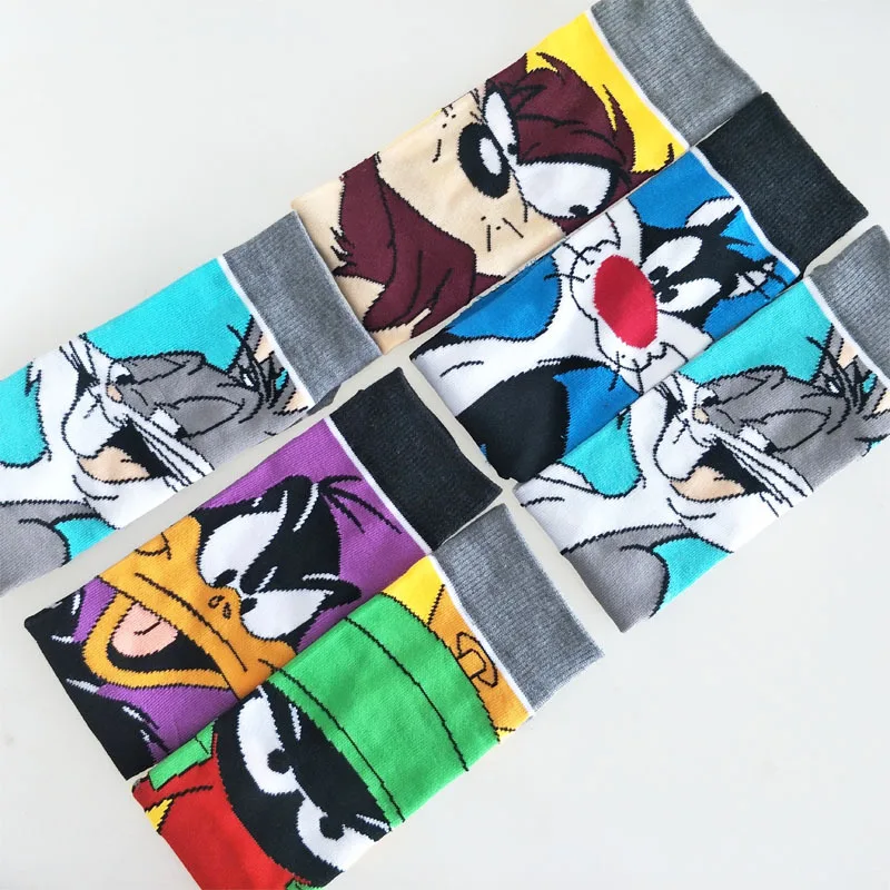Новые Индивидуальные забавные носки с символикой Аниме Мода Мультфильм Для мужчин женские носки оригинальная обувь с вышивкой из хлопка с изображением животных: кролика, носки для кошек