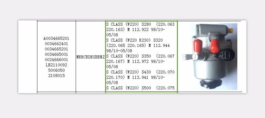 Мощность насос усиленного рулевого управления подходит для Benz W220 CL600 S280 R230 S350 S430 S500 CL65 S600 S65 0034665201 0024666001 5006050