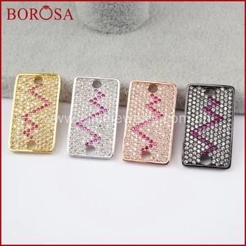 

BOROSA Handcrafted CZ Micro Pave Rainbow Zircon Rectangle Connector Double Bails for DIY Bracelet,Jewelry Making WX659