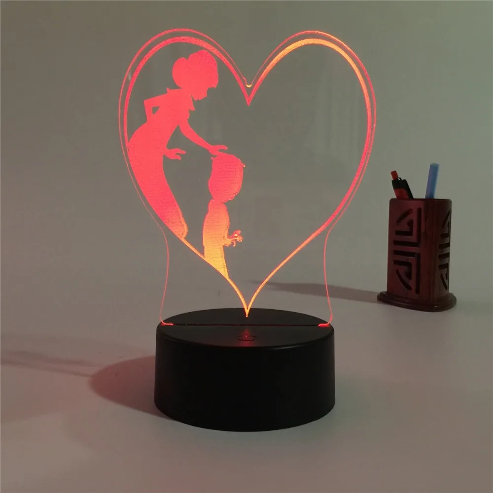 

Mom Son Gift Decor Love Shape 3D Lamp LED Night Light 7 Colors Changing Desk Table Lamp New Year Present