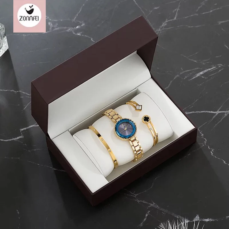 

New Watches Sets With Steel Bracelet Female High Quality Quartz Watch 3 Pcs Set Luxury Women Watch Bangle For Valentine's Gifts