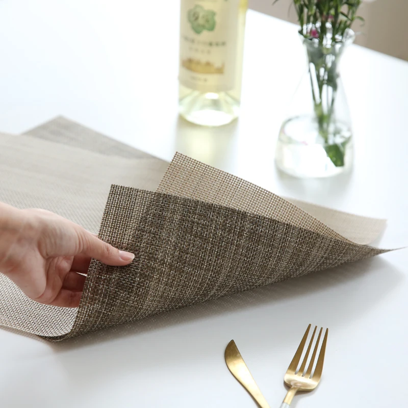 

PVC Dining Table Placemat Rectangular Coaster Non-Slip Heat Insulation Woven Washable Bowl Pad Kitchen Restaurant Bar Decoration