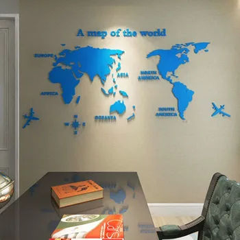 

3D Acrylic world map wall sticker office living room safa background wall decor home decoration decal great gift