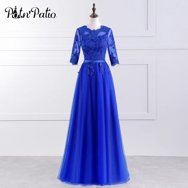 Potn Patio Royal Blue Bridesmaid Dress Long Elegant O Neck Half Potn Patio Royal Blue Bridesmaid Dress Long Elegant O Neck Half Sleeves Luxury Lace
