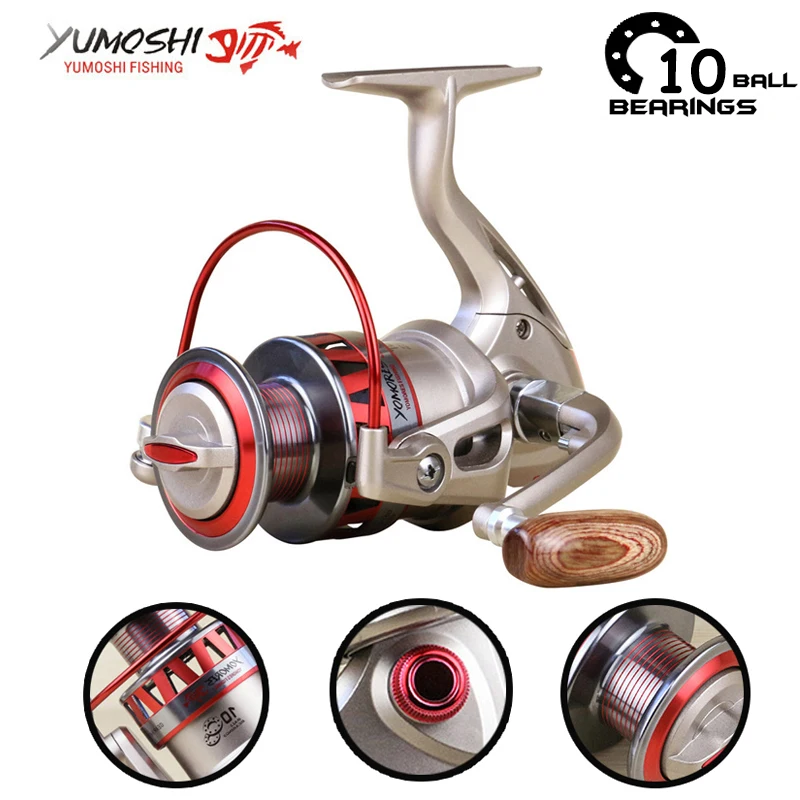 

Yumoshi 5.5:1 10BB Molinete Carp Fishing Reel Gear Ratio Big game Spinning Fishing reels Feeder Carretilha de pesca