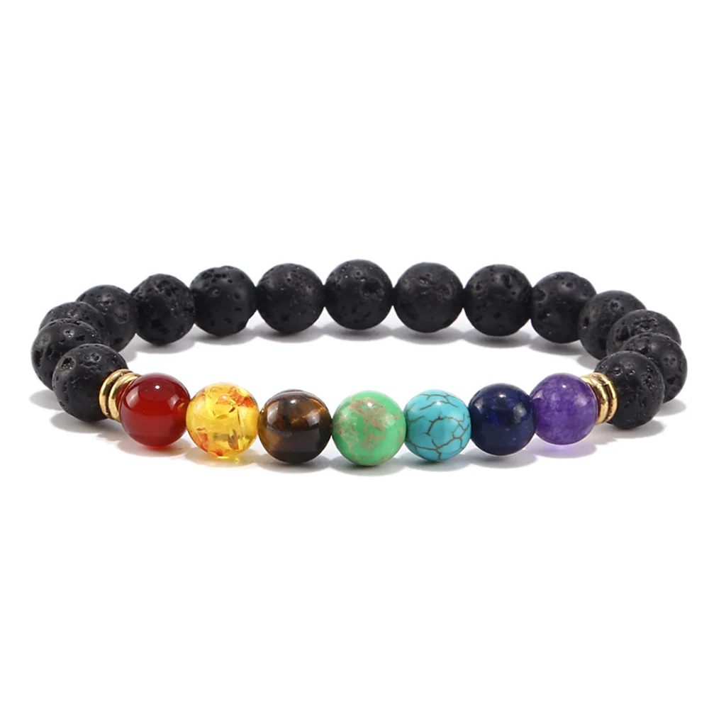 Men Women 8mm Prayer Lava Stone Beads 7Color Beads Chakra Healing Bracelet Gift