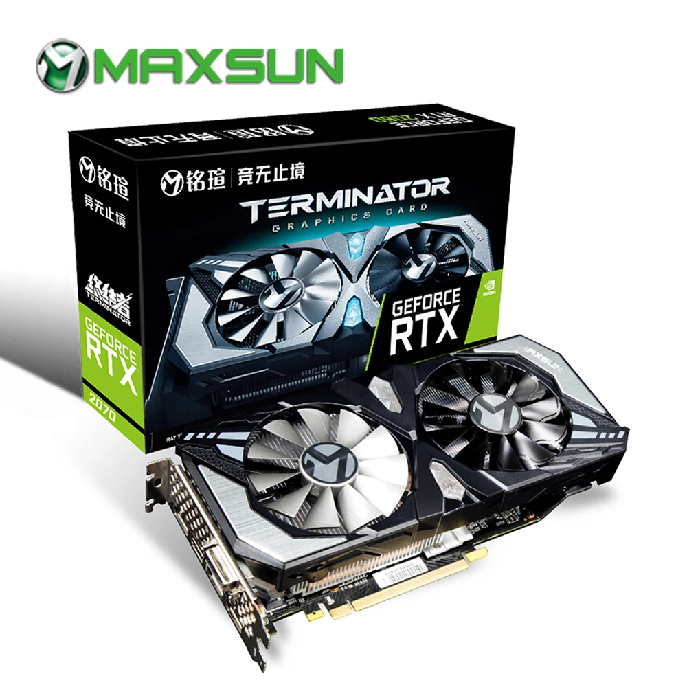 

MAXSUN rtx 2070 graphic card NVIDIA 8G GDDR6 256bit 14000MHz 1410MHz HDMI+DP*3+DVI 12nm 2304units 8Pin Turing TU106 video card