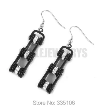 

Free Shipping! Black Bicycle Chain Motor Earrings Stainless Steel Jewelry Bling Rhinestone Motorcycle Biker Earring SJE370120LA