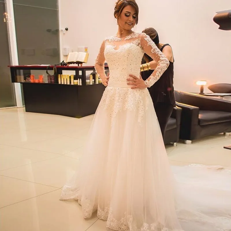 KSD618 Vestido De Noiva 2017 Elegant Lace Long Sleeve Muslim Wedding Dress Custom Made Cheap Appliques A-Line Gowns | Свадьбы и