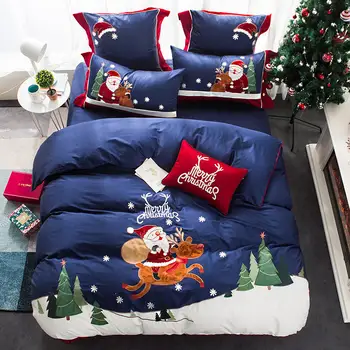 

Twin Queen size Christmas Bedding Set 100%Cotton Bed set Duvet cover Bedsheet Fitted sheet Blue Pink parrure de lit ropa de cama