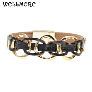 WELLMORE metal charm Leather Bracelets For Women Men’s Multiple Layers wrap Bracelets Couple gifts fashion Jewelry dropshipping