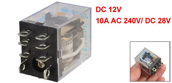 DC 12V Coil 10A 240VAC 28VDC DPDT Electromagnetic Power Relay JQX-13F2ZA