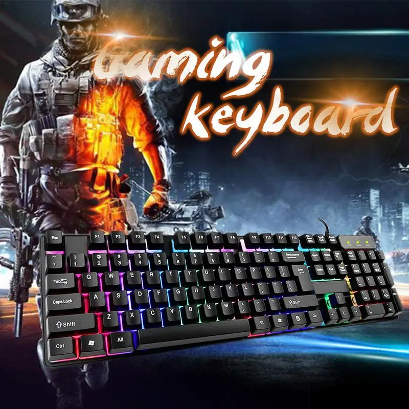

Gaming Mechanical Keyboard LED Backlit 104 keys Anti-ghosting wired Keyboard English for gamers LED Keyboard Wrist Pro Gamer