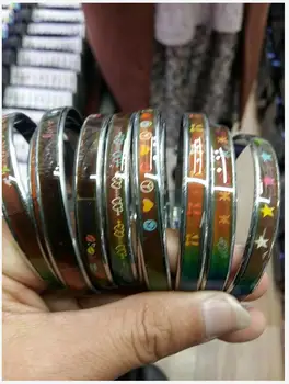 

High quality 6mm wide pattern and shiny mood Bangle change color mood bracelet mix size