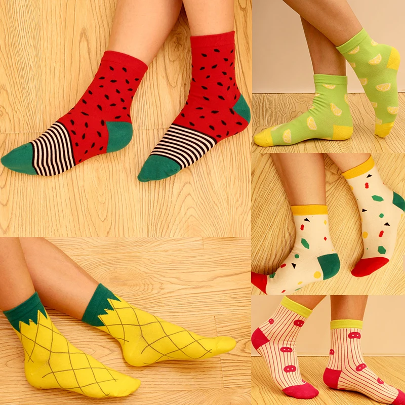 Spring Autumn Women Cotton Cartoon Fruit Socks Dot Mixed Sweet Food