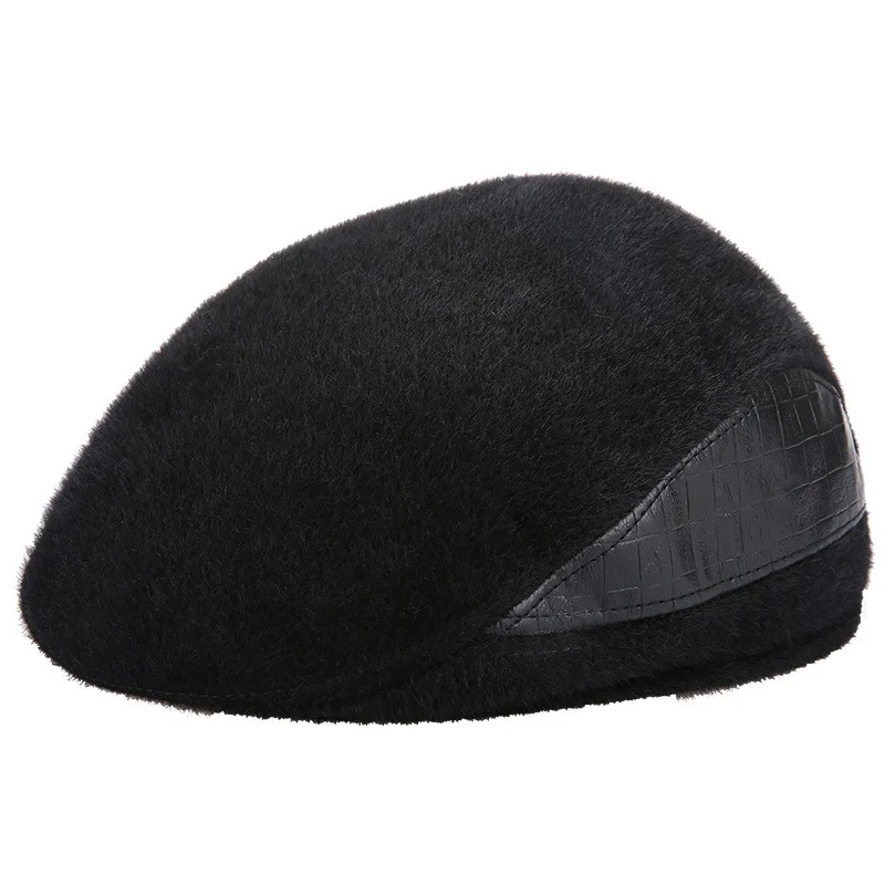 Mink skin with black Однотонные полосатые складные шляпы, casquette gorras, новинка, Осень-зима, берет, шапка, утолщенная Кепка для пожилых мужчин, Ушная Кепка Snapback - Цвет: Mink skin with black