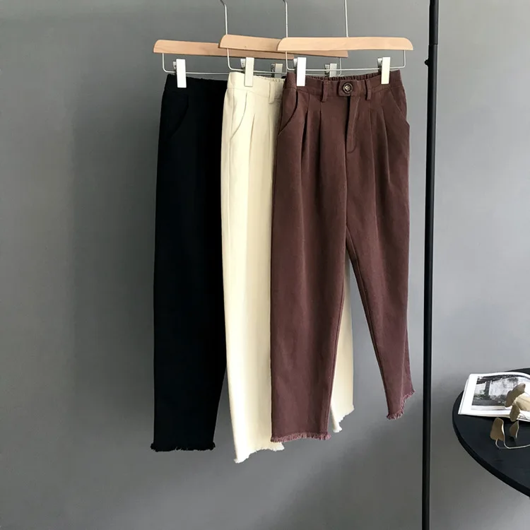 Hnadsome минимализм Pantalon Femme Мода Досуг прямые брюки плоские Харадзюку шаровары Mujer манжеты Spodnie Damskie