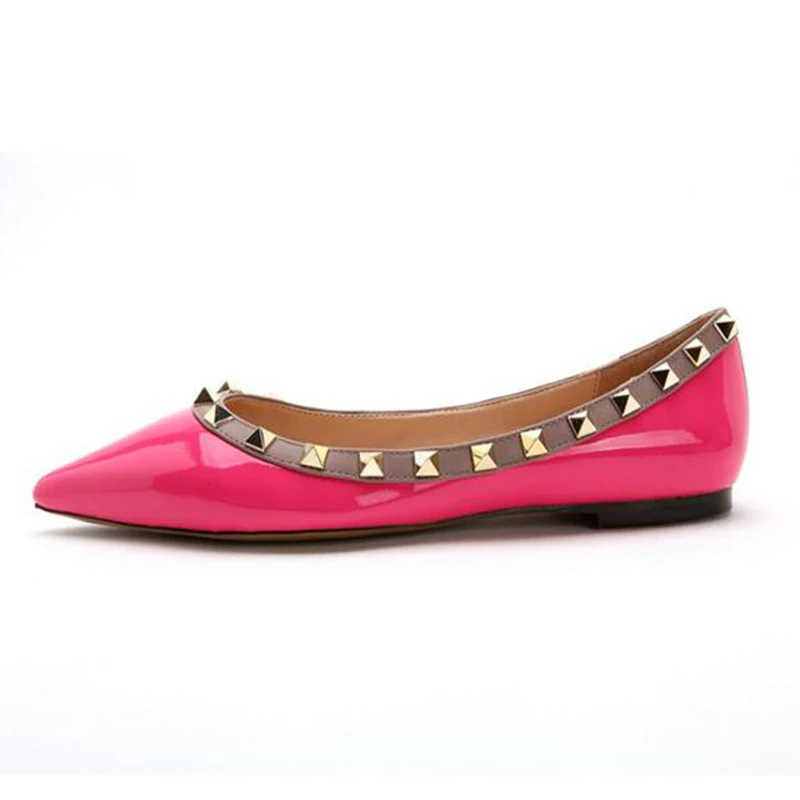 

2017 Fashion Woman Genuine Leather Ballet Flats Shoes Rivets Pointed Toe Casual Flat Rivet Spiked Female Sexy Boat Shoes Black