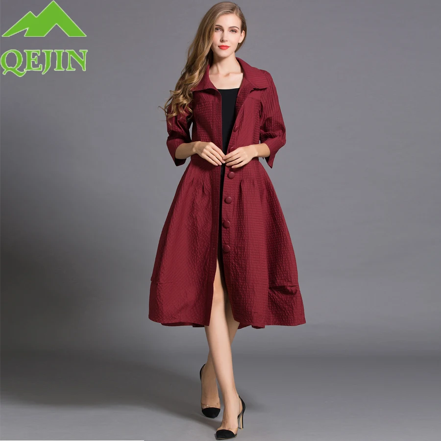 

Women trench coat Autumn lady fashion Dust coat Half sleeve Turn-down collar Solid color windBreaker Single Button long coat