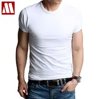 Мужские футболки, тянущиеся хлопковые футболки, мужские повседневные футболки, мужская одежда, повседневные майки с круглым вырезом, активные короткие футболки, акция - изображение