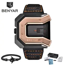 2019 для мужчин часы montre мужской верх бренд benyar уникальный дизайн модные спортивные кожа водостойкие кварцевые часы для мужчин Relogio Masculino