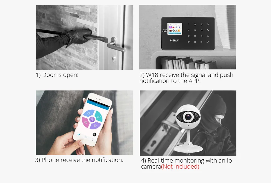 Sistema de Alarme Segurança em Casa sem Fio Kerui Controle App Pet Kit Combinação Alarme Remoto Infravermelho W18 wi fi Gsm 6 app pet kit combinação alarme remoto infravermelho