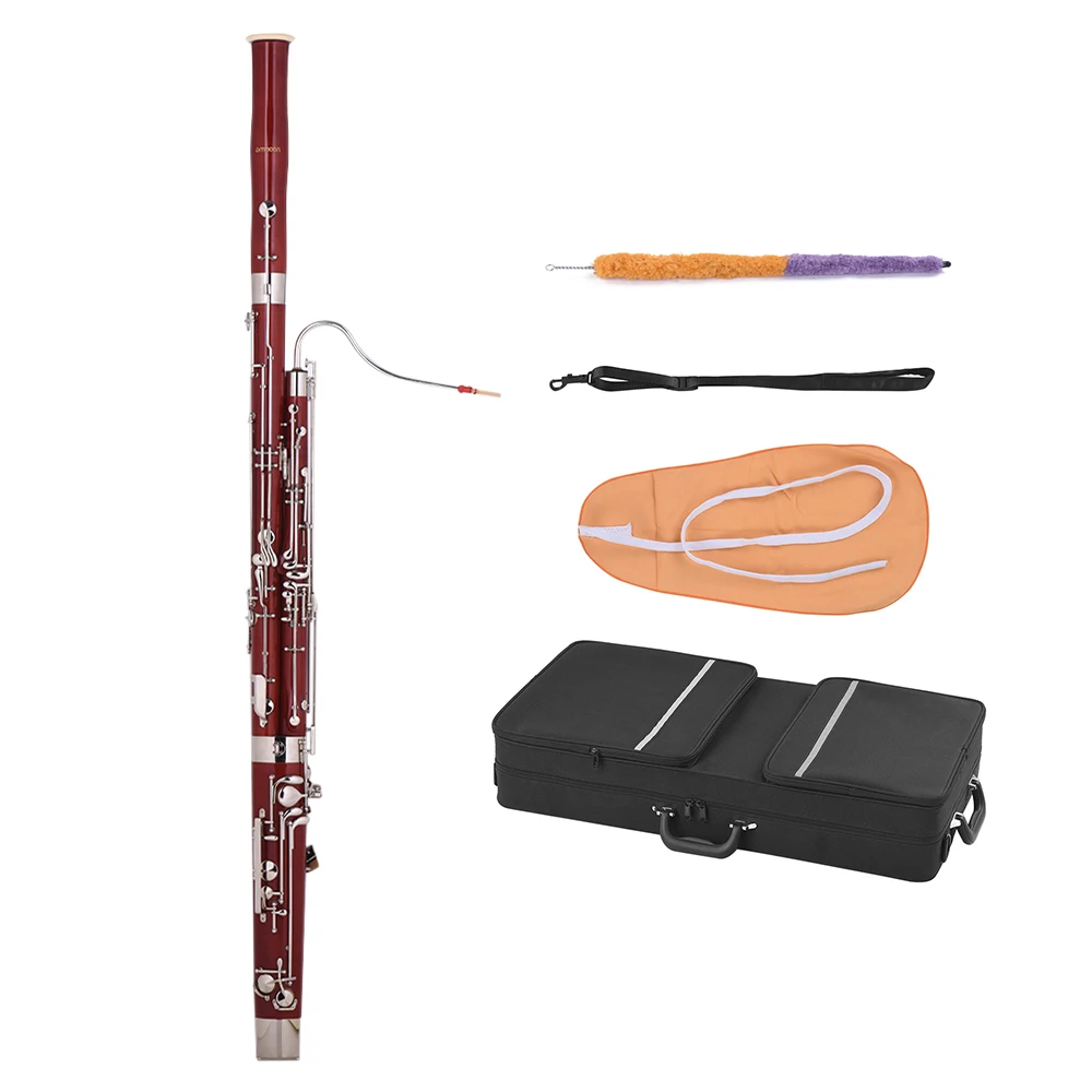 ammoon Professional C Key Bassoon Maple Wood Body Cupronickel Silver