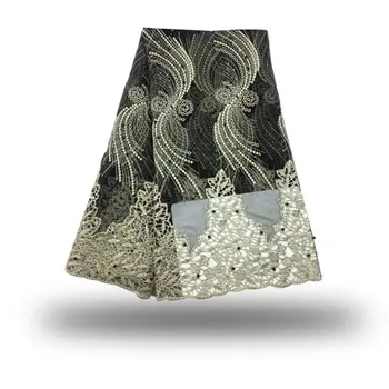 

2018 Black Gold African Tulle Lace fabric high quality african lace fabric with bead Embroidered lace material women men wedding