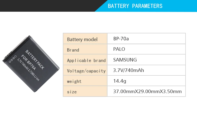 PALO 8 [шт 740mAh BP-70A BP 70A BP70A аккумуляторная батарея камеры для samsung ES65 ES70 TL105 TL110 PL100 камера SLB-70A батарея