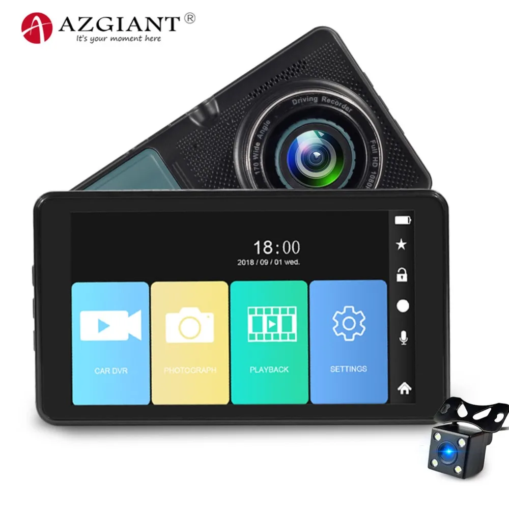 AZGIANT 1080P FULL HD Dual Lens Car DVR Cam Dashcam 5&quot Video Registrator Recorder With Backup Rearview Camera Collision sensing |