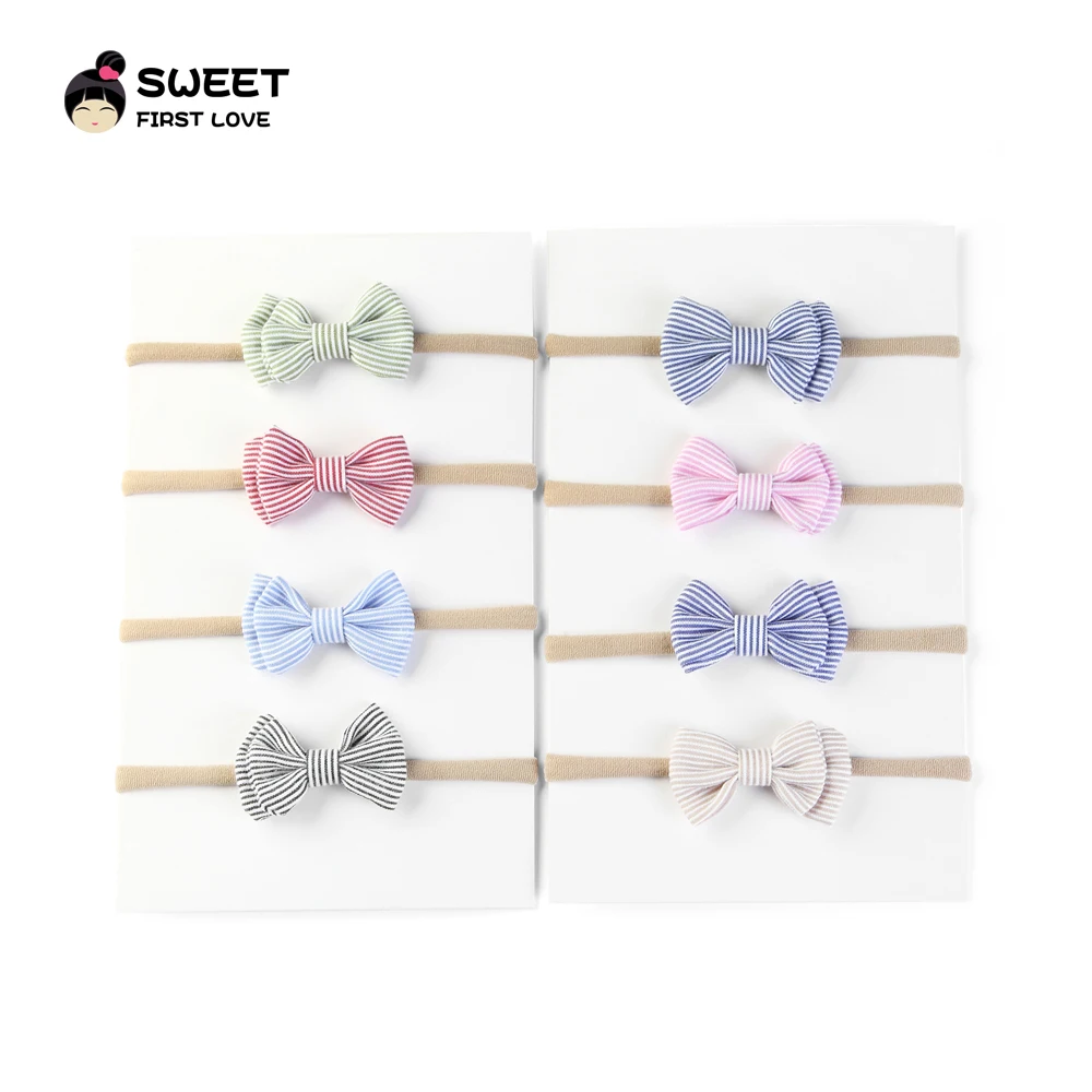 

8pcs/lot Handmade striped Bow Nylon Headbands Cute Kid Girls Bowknot headwear hair accessories Headbands para cabelo