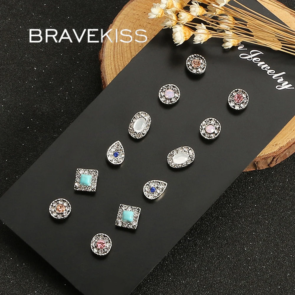 BRAVEKISS 6 пар сплав круг серьги с капельками Винтаж хрустальные комплект украшений