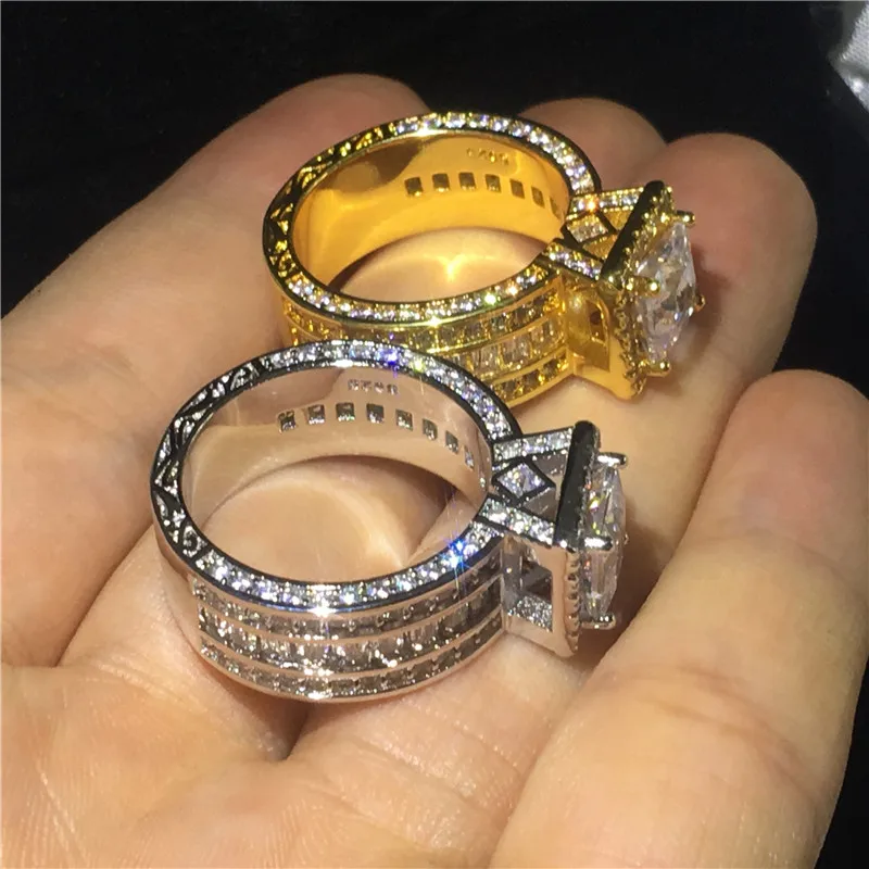 Choucong, Винтажное кольцо, 925 пробы, серебряное, принцесса, 8 мм, AAAAA cz, обручальное кольцо, кольца для мужчин и женщин вечерние ювелирные изделия