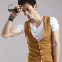 S-XL! Новая мужская одежда Весна и Лето Повседневный жилет без рукавов вязаный кардиган мужской тонкий жилет костюм певица костюмы