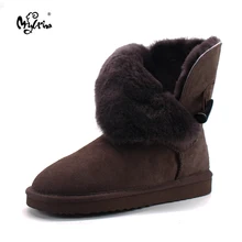 Free Shipping New Arrival 100% Real Fur Classic Mujer Botas Waterproof Genuine Cowhide Leather Snow Boots Winter Shoes for Women