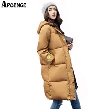 APOENGE Parka Mujer Women Winter Coat and Jackets 2017 Long Thick Warm Smile Face Printed Jacket Cotton winterjassen damesQN601