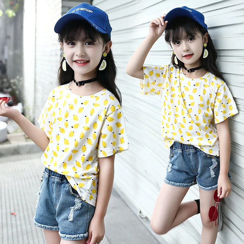 

2018 New Summer Baby Girls Short Sleeve T Shirts Girl Top Lemon Pattern Girls Tees Cotton T Shirt Girl Clothing Kids Clothes