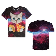 Men Tshirt Funny 3D Printing Galaxy Space T shirt Lovely Kitten Cat Pizza Short Sleeve Round Neck Tops Tee Trendy Fashion Y4
