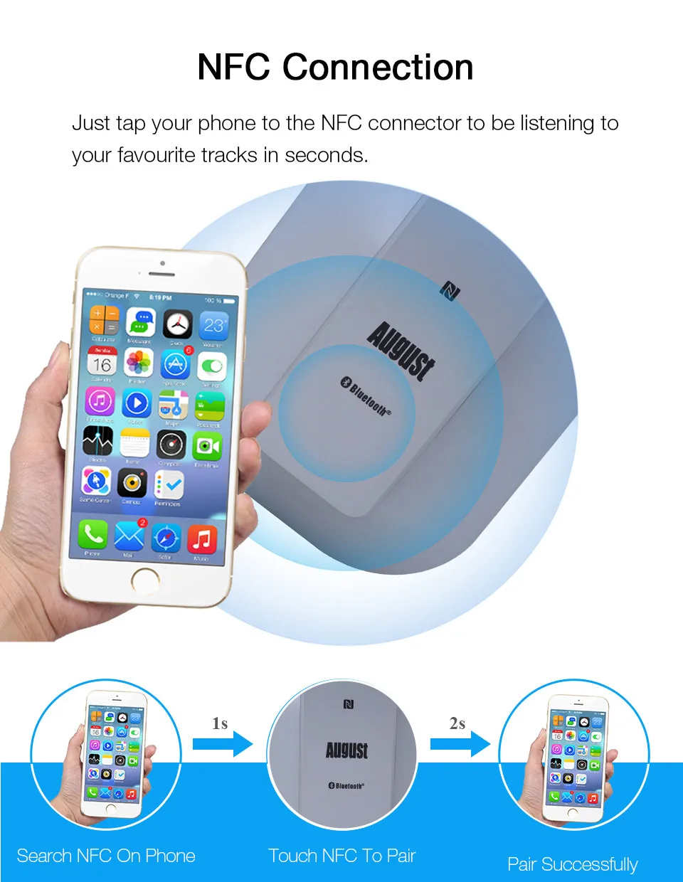 August EP650 Bluetooth Headphoens with NFC- Silver