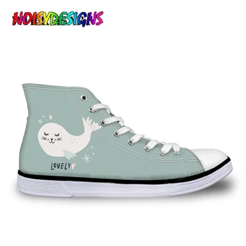 

NOISYDESIGNS Unicorn Seal Animal Women High Top Canvas Shoes Classic Lace-up Vulcanized Shoes Students Girls Flat Shoes Sneaker