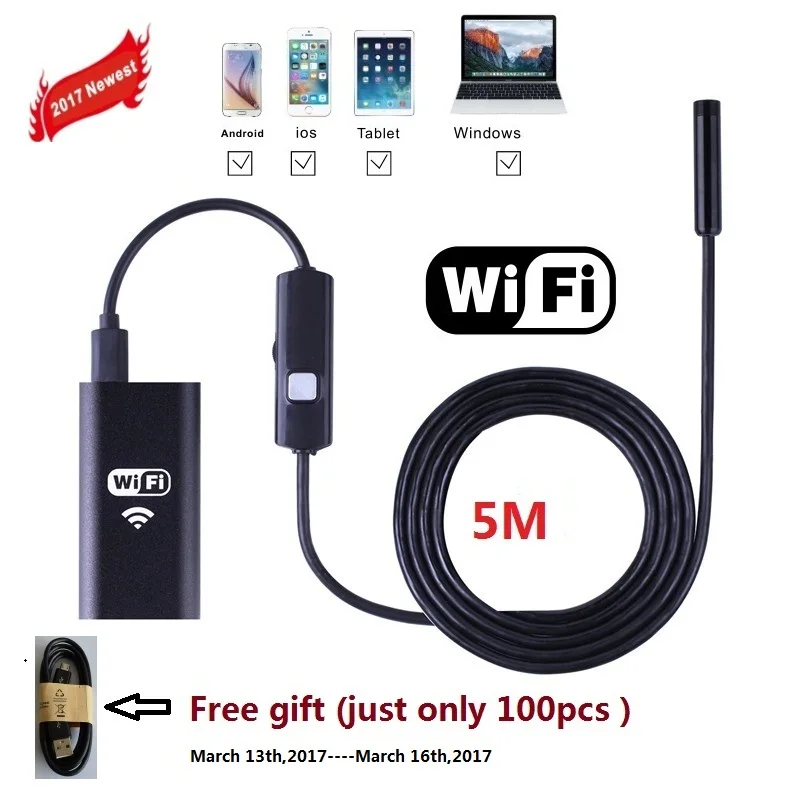 HD720P 8 мм объектив WI-FI эндоскопа Камера 5 м USB Iphone Android бороскоп IOS Планшеты
