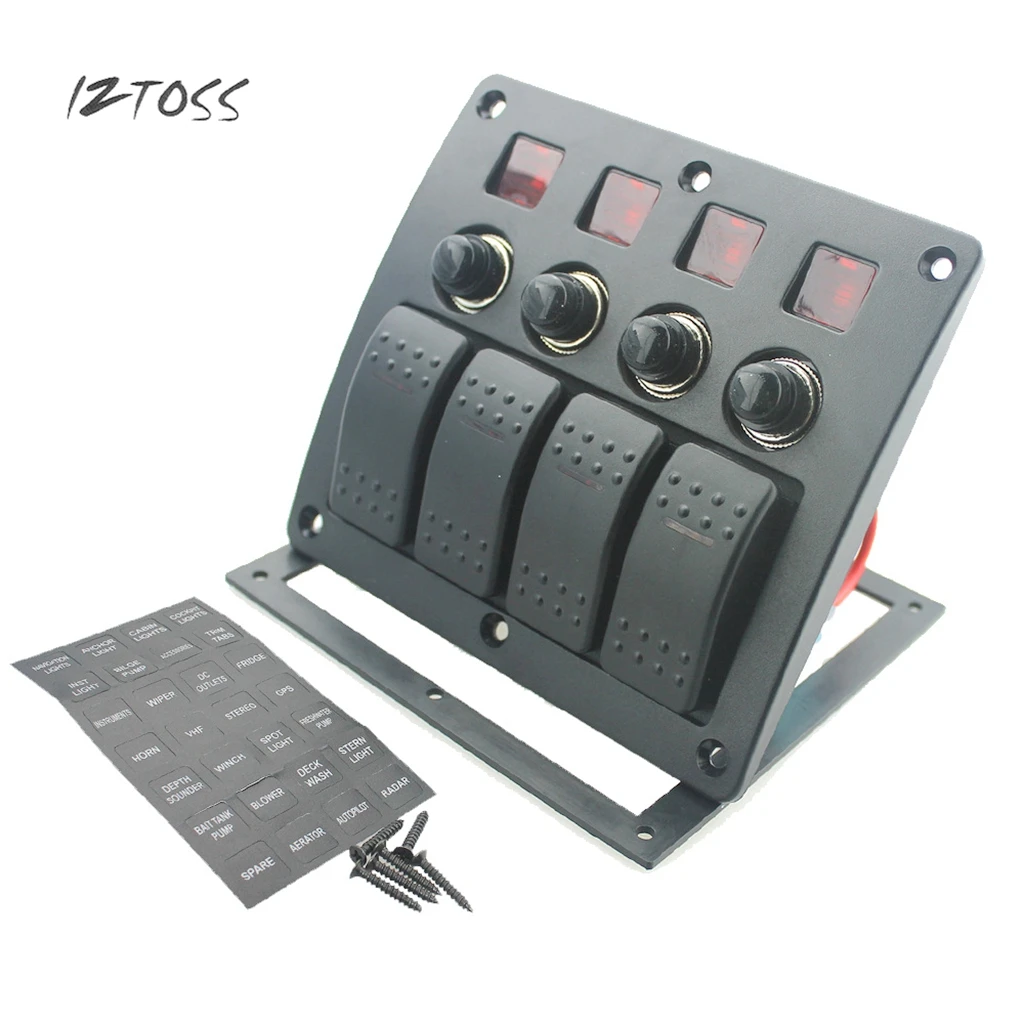 

IZTOSS 3 PIN 4 Gang 12v 24v Red Led Car Marine Boat Rocker Switch Panel Circuit Breakers Overload Protected Car Switch Panel