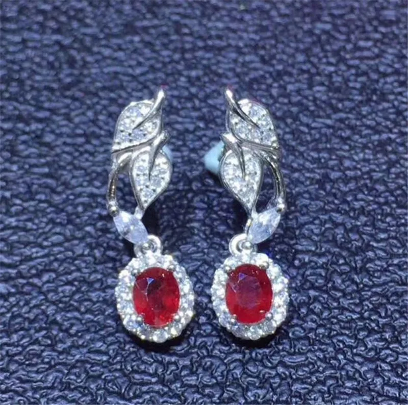 

Natural ruby drop earring 0.55ct*2pcs gemstone 925 sterling silver Original real ruby Fine jewelry Leaves style #SB18112111