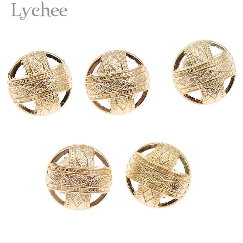 Lychee 5 шт. 15 мм/18 мм декоративные металлические пуговицы золотого цвета полые круглые кнопки DIY Швейные принадлежности аксессуары для одежды - Цвет: 18mm