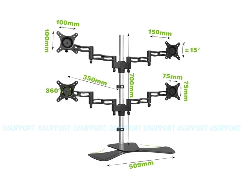 D08S-2 алюминиевый сплав настольная подставка 4 экран монитор держатель полное движение ТВ кронштейн