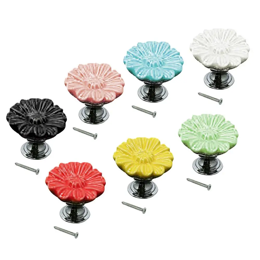 

10Pcs Daisy Shape Colorful Ceramic Drawer Cabinet Cupboard Door Pull Handle Knob