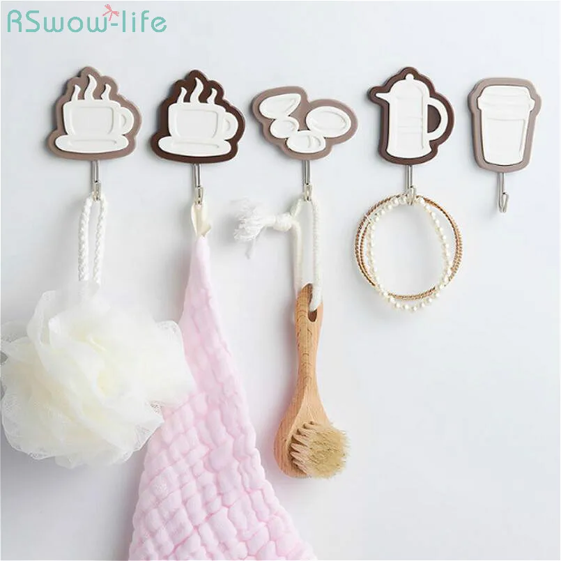 

Creative Coffee Series Hook Kitchen Door Back Wall Hanging Punch-Free Toilet Bathroom Strong Hook Single Package Home Organizer