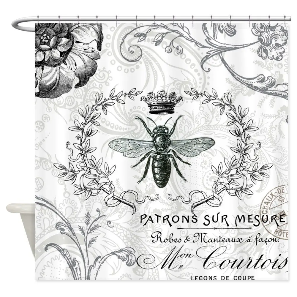 Vintage French Shabby Chic Queen Bee Collage Showe Shower Curtain Mat